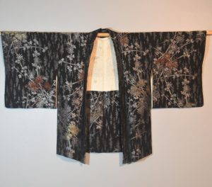 Vintage Black Silk Haori Jacket with Lacquered Threads