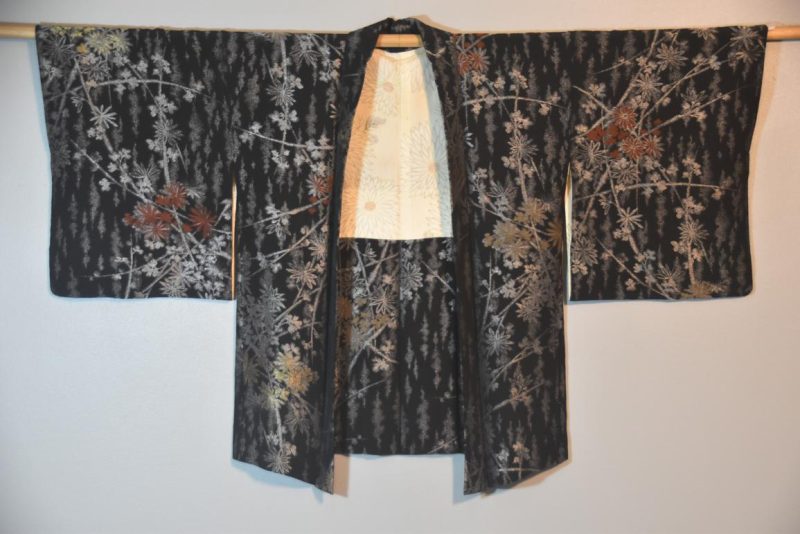 Vintage Black Silk Haori Jacket with Lacquered Threads - Image 3