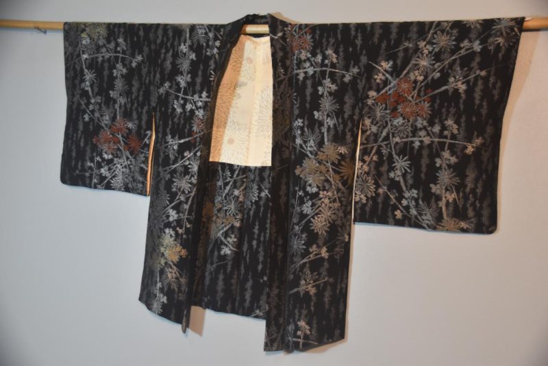 Vintage Black Silk Haori Jacket with Lacquered Threads - Image 5