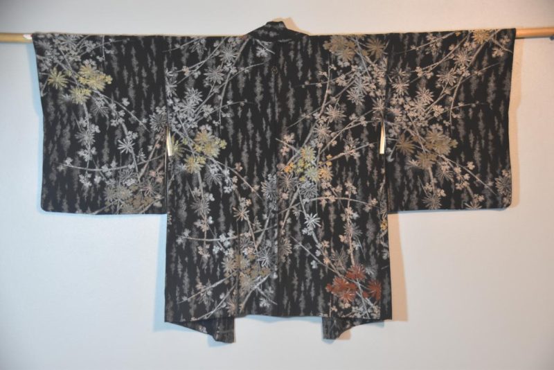 Vintage Black Silk Haori Jacket with Lacquered Threads - Image 4