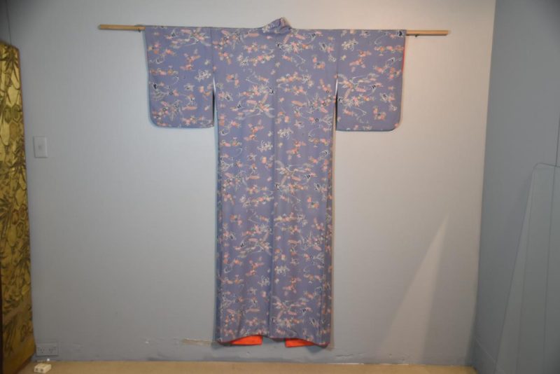 Japanese Vintage Silk Kimono Lavender and Butterflies