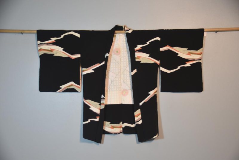 Black 1950's Design Vintage Silk Haori