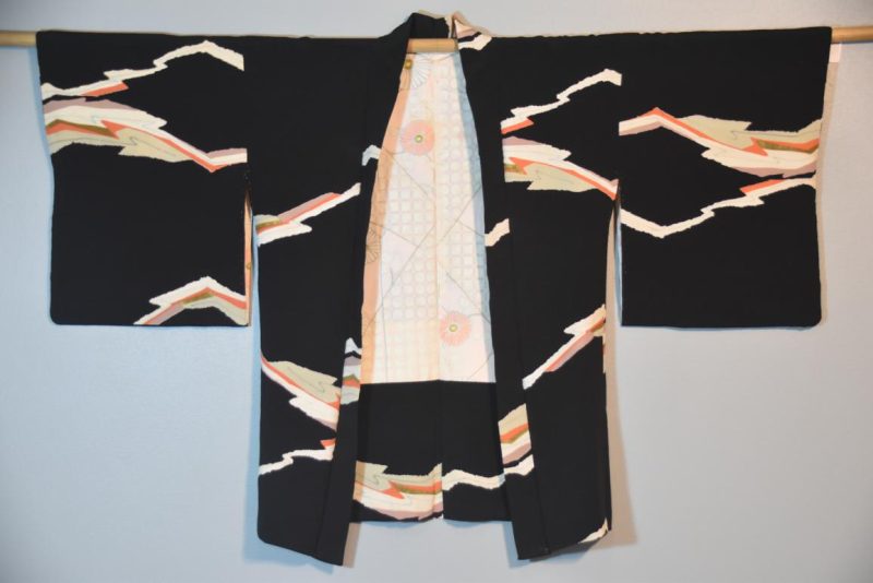 Black 1950's Design Vintage Silk Haori - Image 6
