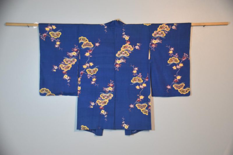 Japanese Tsumugi (Slubbed Silk)  Royal Blue Silk Haori - Image 3