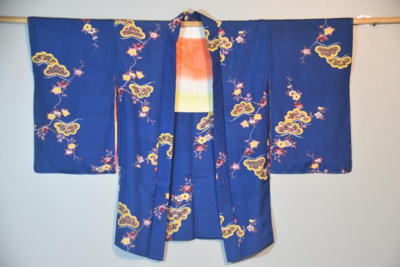 Japanese Tsumugi (Slubbed Silk)  Royal Blue Silk Haori - Image 4