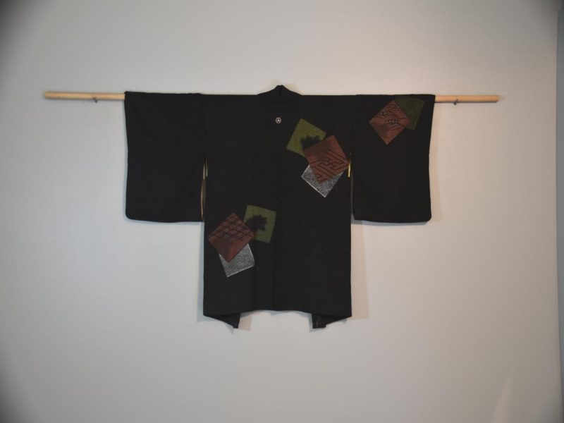 Japanese Vintage Black Silk Jacquard Haori