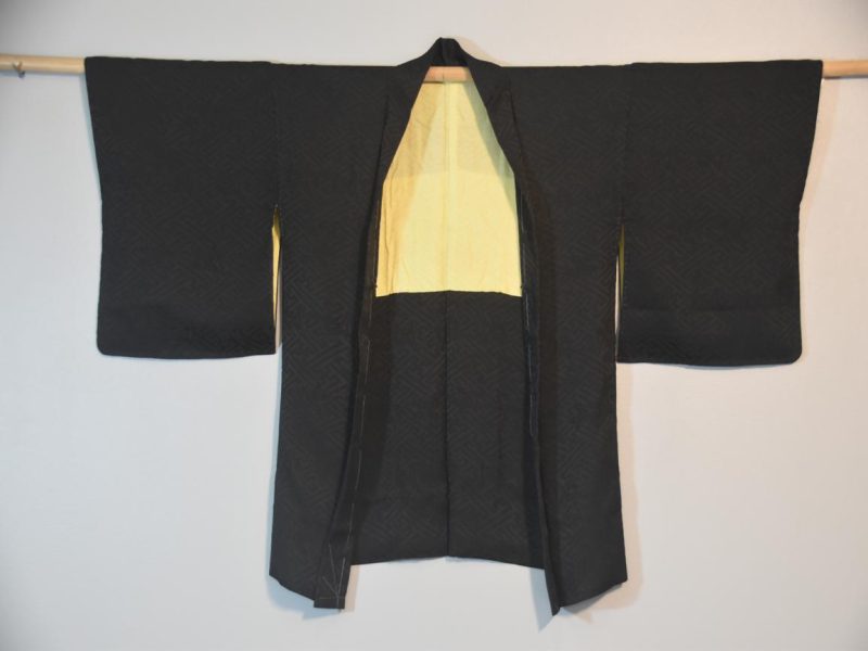 Japanese Vintage Black Silk Jacquard Haori - Image 3