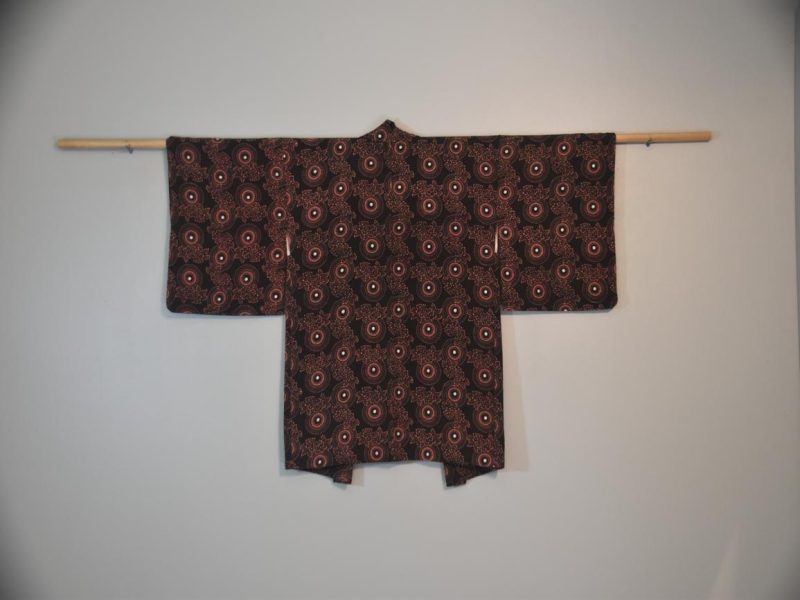 Japanese Vintage Pale Pink and Black Silk Haori