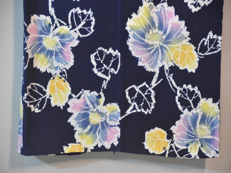 Navy with Pastel Coloured Flowers Japanese Cotton Yukata - Image 8