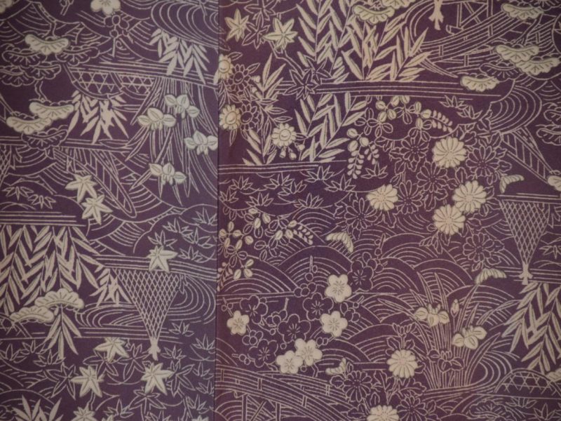 Mauve and White Vintage Silk Kimono - Image 2