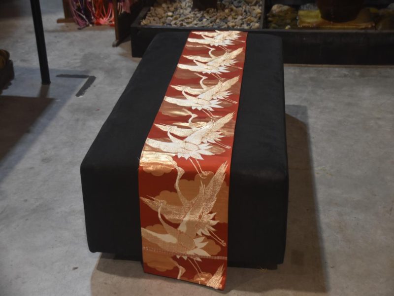 Gold Cranes Vintage Obi Sash  Length:4000mm