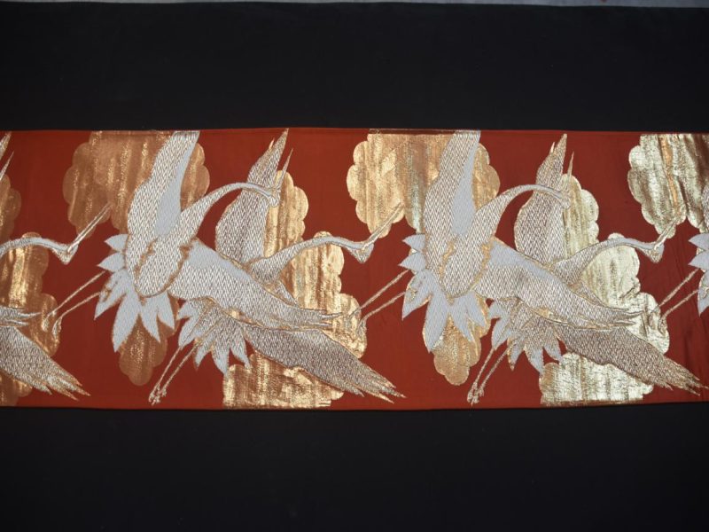Gold Cranes Vintage Obi Sash  Length:4000mm - Image 6