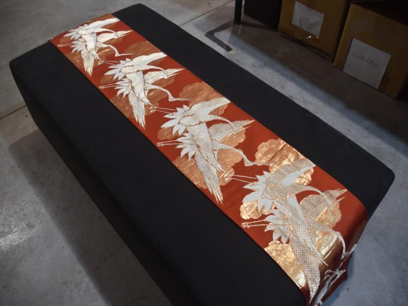 Gold Cranes Vintage Obi Sash  Length:4000mm - Image 5