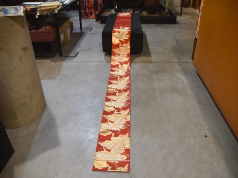 Gold Cranes Vintage Obi Sash  Length:4000mm - Image 4