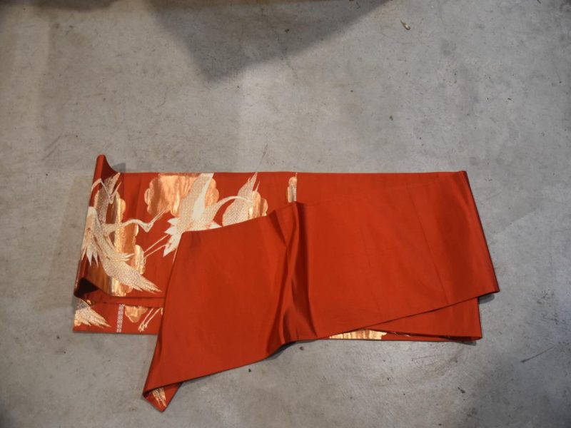 Gold Cranes Vintage Obi Sash  Length:4000mm - Image 3