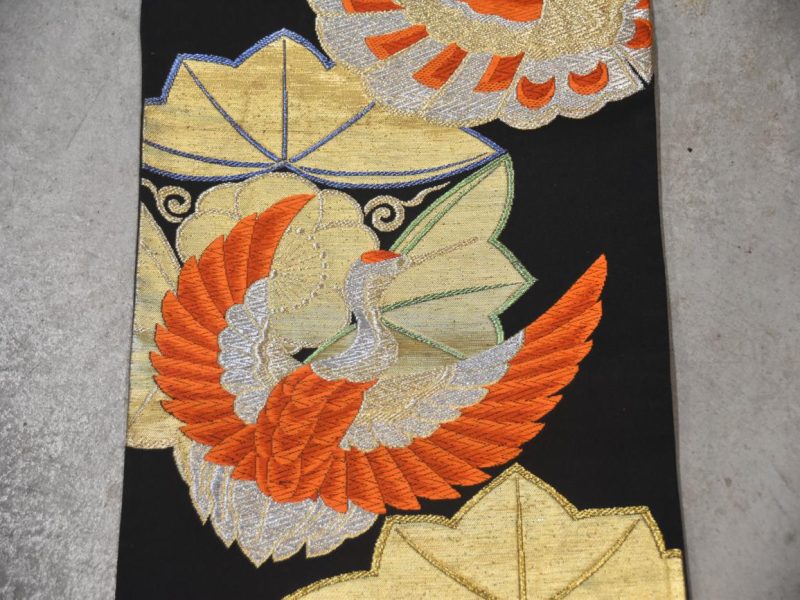 Vintage Obi Sash with Crane Design Length:4000mm - Image 2