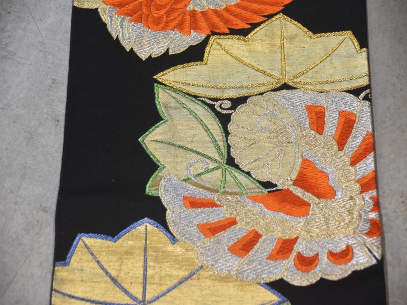 Vintage Obi Sash with Crane Design Length:4000mm - Image 3