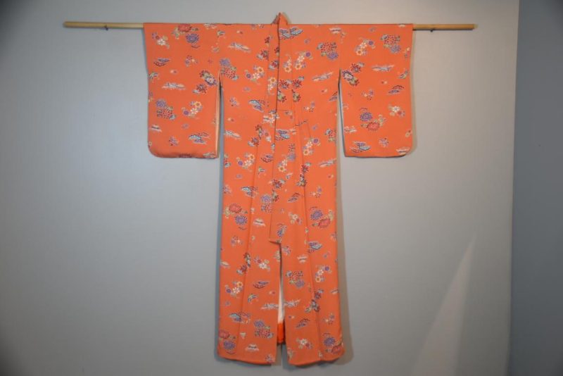 Coral Coloured Vintage Silk Kimono - Image 5