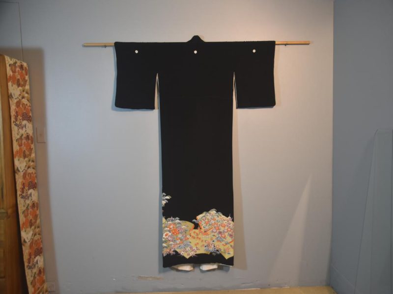 Japanese Black Embroidered Silk Kimono