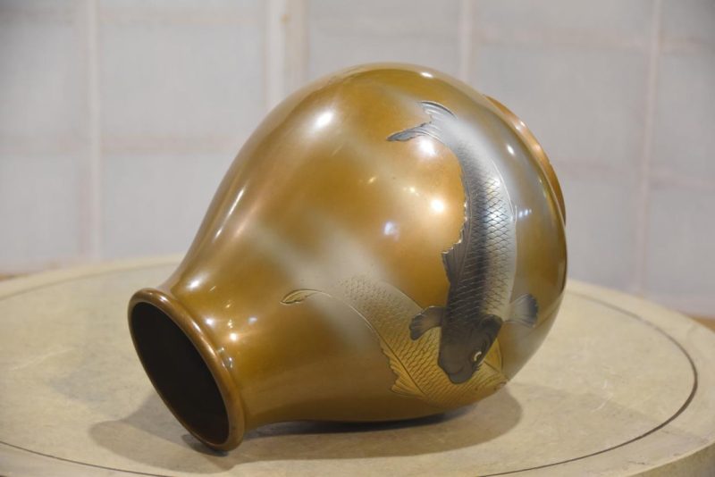 Japanese Bronze Koi Vase Width:220mm - Image 7