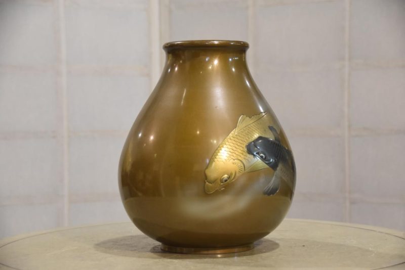Japanese Bronze Koi Vase Width:220mm - Image 4