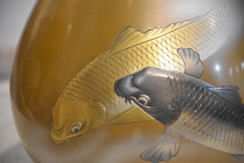 Japanese Bronze Koi Vase Width:220mm - Image 2