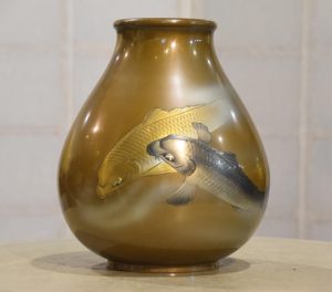 Japanese Bronze Koi Vase Width:220mm