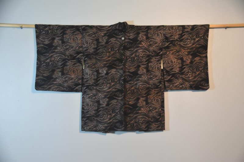 Vintage Japanese Silk Haori Jacket with Waves - Image 3