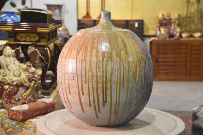 Ikebana Drip Glaze Wood Fired Vase Width390mm - Image 4