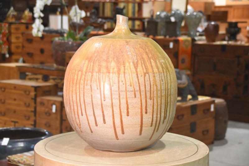 Ikebana Drip Glaze Wood Fired Vase Width390mm