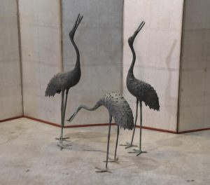 3 x Japanese Bronze Garden Cranes Height:1150mm