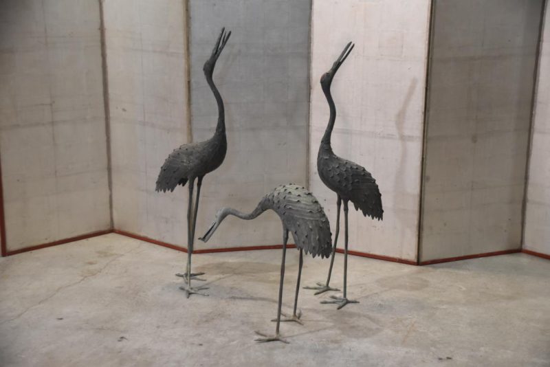3 x Japanese Bronze Garden Cranes Height:1150mm
