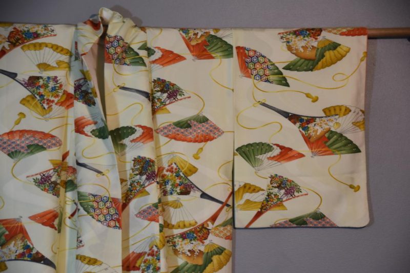 Fans on Japanese Silk Kimono - Image 3