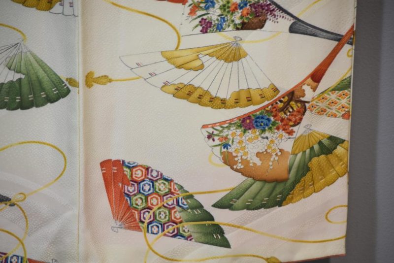 Fans on Japanese Silk Kimono - Image 4