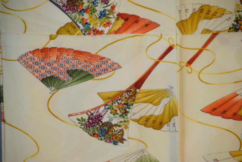Fans on Japanese Silk Kimono - Image 2