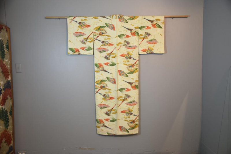 Fans on Japanese Silk Kimono