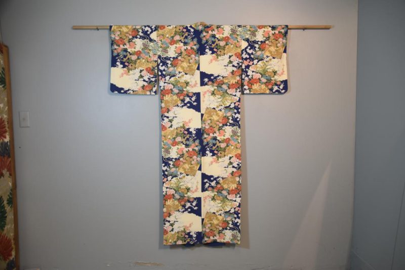 Blossom & Fans Japanese Silk Kimono