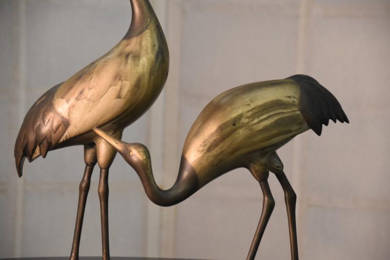 Pair of  Bronze Cranes on a Lacquer Stand Height:550mm - Image 4