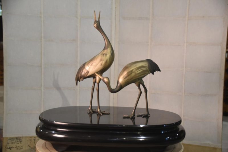 Pair of  Bronze Cranes on a Lacquer Stand Height:550mm - Image 3