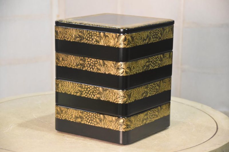 Jubako Lacquer Box with Gold Detail  Height:230mm