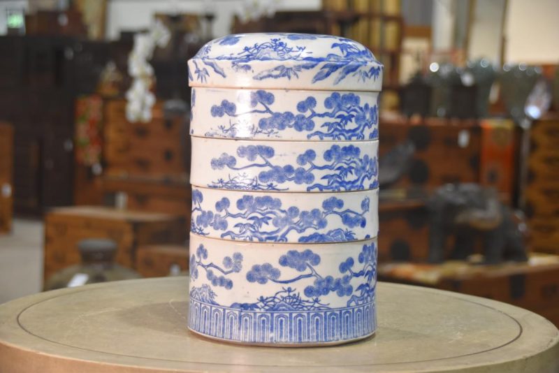 Japanese Blue and White Stencil (Igezara) Jubako Height:300mm