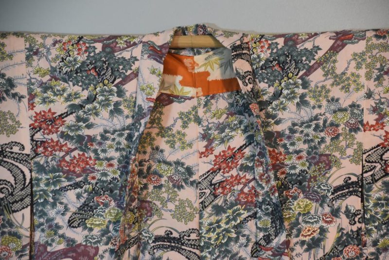 Silk Haori Jacket with Floral and Bird design. - Image 5