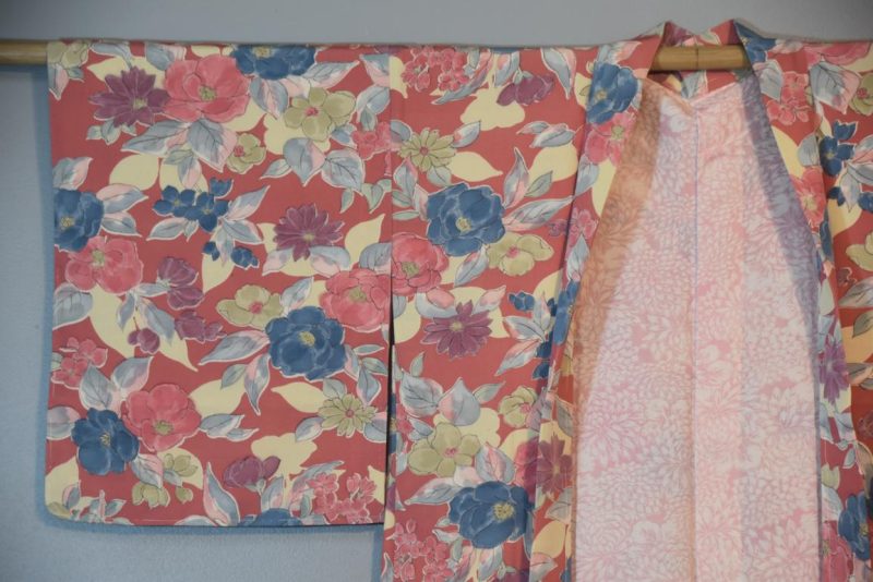 Silk Haori Jacket Pink and Blue Floral - Image 5
