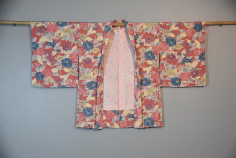 Silk Haori Jacket Pink and Blue Floral - Image 3