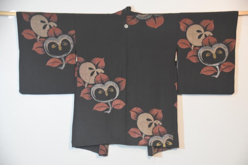 Vintage Black Silk Haori Jacket with Lacquered Threads - Image 3