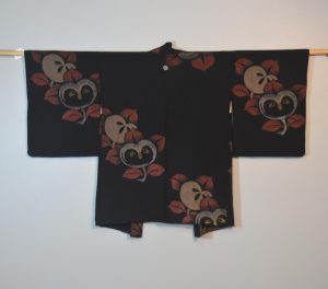 Vintage Black Silk Haori Jacket with Lacquered Threads