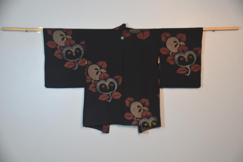 Vintage Black Silk Haori Jacket with Lacquered Threads