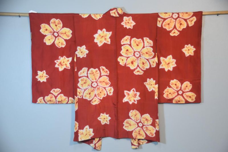 Japanese Rusty Red Silk Shibori (Tie dyed) Haori Jacket - Image 4