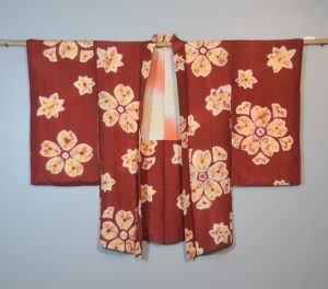 Japanese Rusty Red Silk Shibori (Tie dyed) Haori Jacket