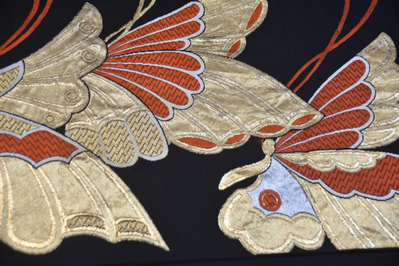 Butterfly Design Red and Black Fukuro Vintage Obi Table Runner Length:4000mm - Image 4